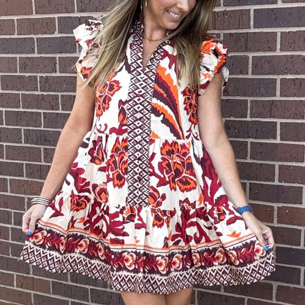 Anthropologie Pinch Contrast Red White Floral Mini Dress Size S